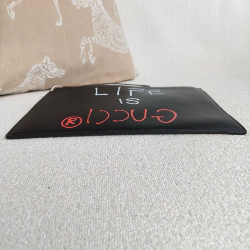 Gucci 全皮字母印花手拿包 黑色牛皮30*20  9新 配件塵袋-4