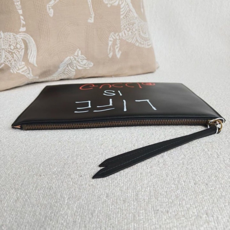 Gucci 全皮字母印花手拿包 黑色牛皮30*20  9新 配件塵袋-6