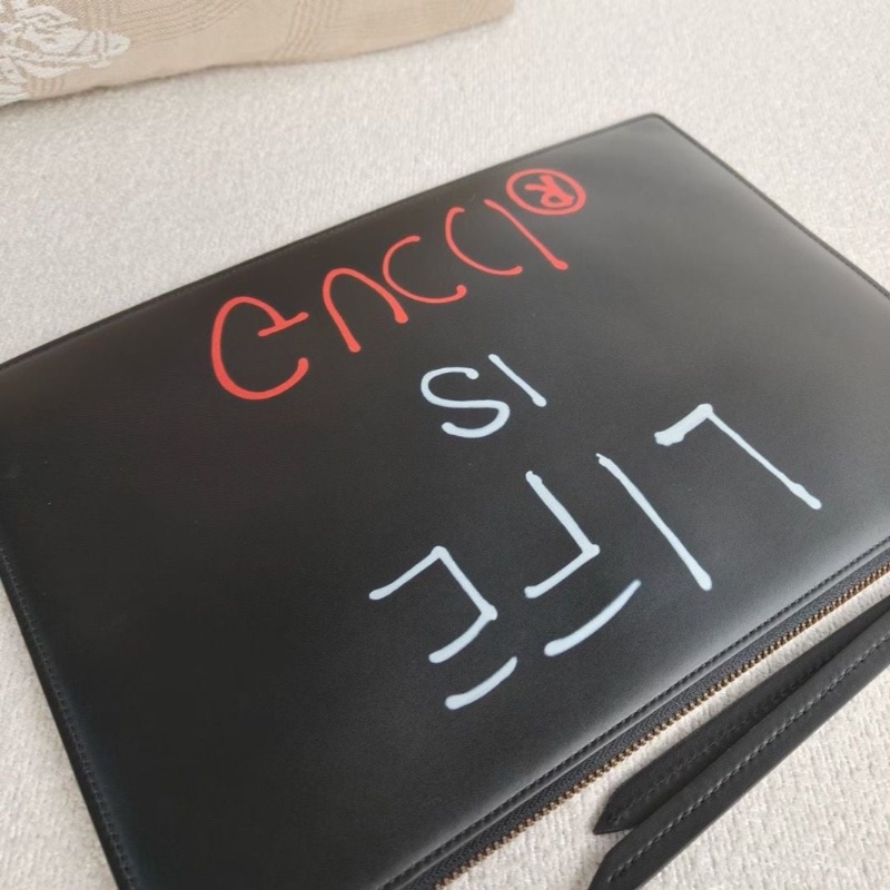 Gucci 全皮字母印花手拿包 黑色牛皮30*20  9新 配件塵袋-7