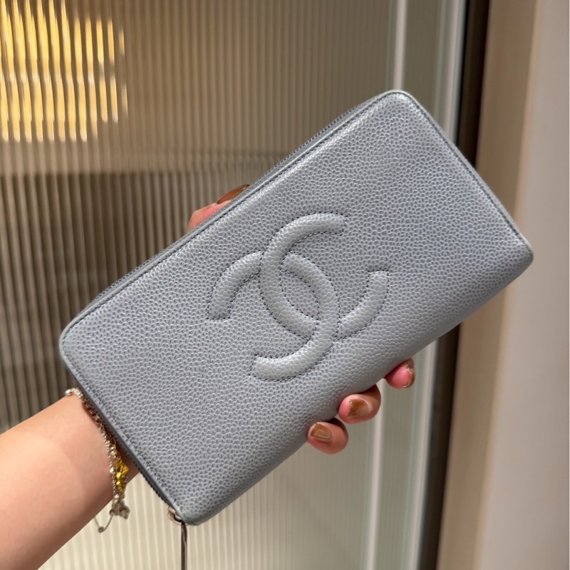 Chanel 香奈兒  霧貍藍 荔枝牛皮 手拿包 長夾 錢包 卡夾 皮夾 卡包 錢夾 零錢包-0