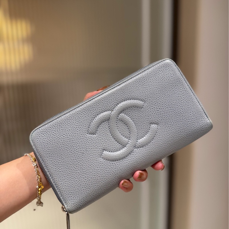 Chanel 香奈兒  霧貍藍 荔枝牛皮 手拿包 長夾 錢包 卡夾 皮夾 卡包 錢夾 零錢包-1