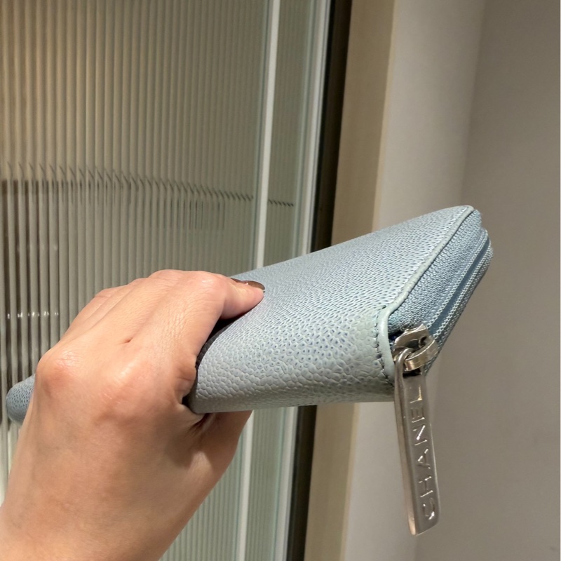 Chanel 香奈兒  霧貍藍 荔枝牛皮 手拿包 長夾 錢包 卡夾 皮夾 卡包 錢夾 零錢包-4