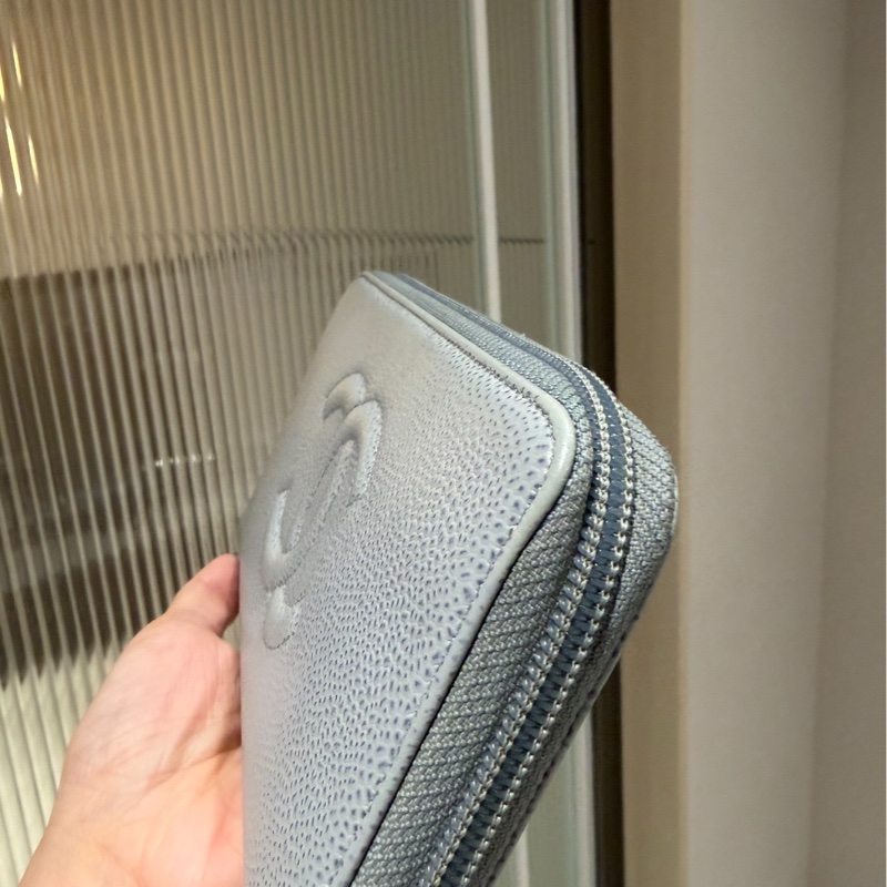 Chanel 香奈兒  霧貍藍 荔枝牛皮 手拿包 長夾 錢包 卡夾 皮夾 卡包 錢夾 零錢包-5