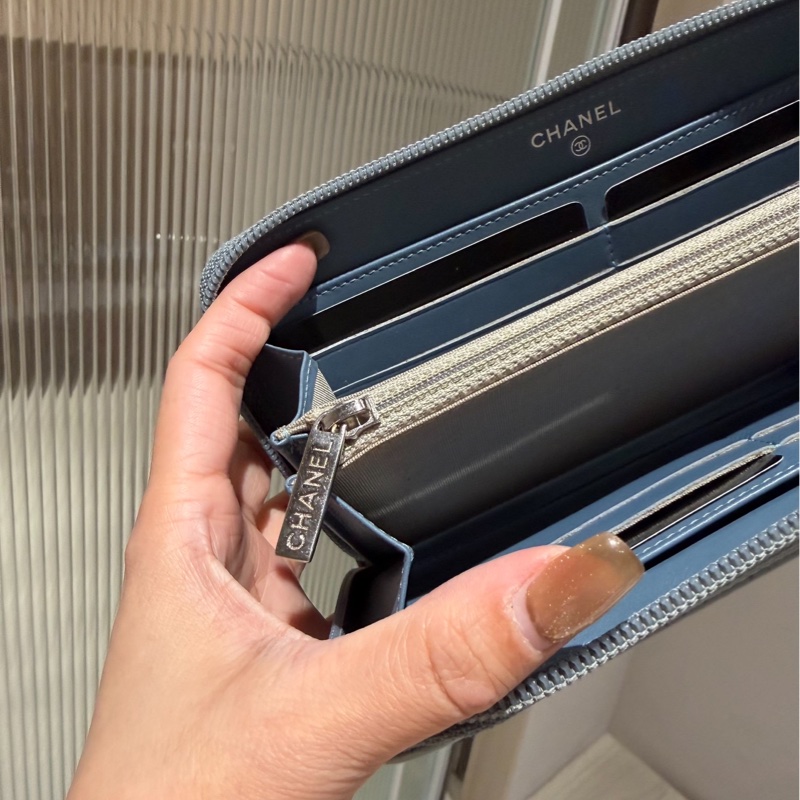 Chanel 香奈兒  霧貍藍 荔枝牛皮 手拿包 長夾 錢包 卡夾 皮夾 卡包 錢夾 零錢包-7