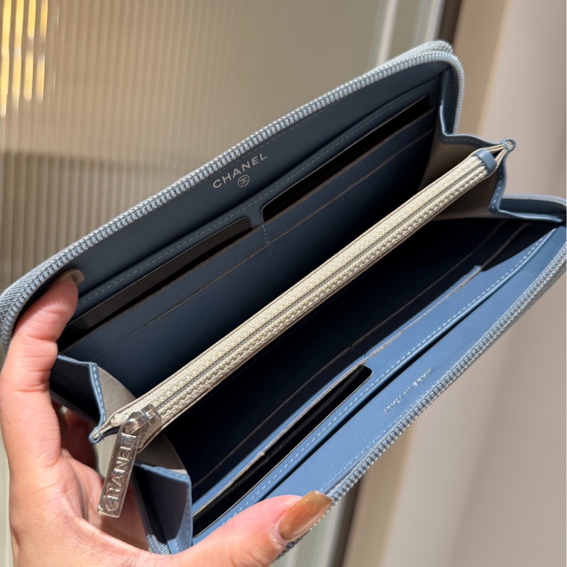 Chanel 香奈兒  霧貍藍 荔枝牛皮 手拿包 長夾 錢包 卡夾 皮夾 卡包 錢夾 零錢包-8