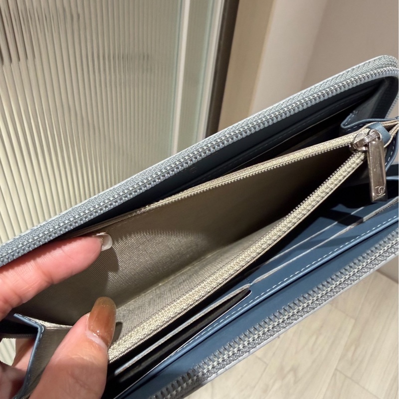 Chanel 香奈兒  霧貍藍 荔枝牛皮 手拿包 長夾 錢包 卡夾 皮夾 卡包 錢夾 零錢包-9