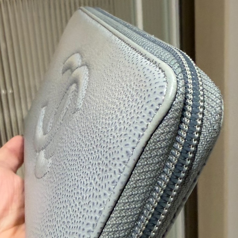 Chanel 香奈兒  霧貍藍 荔枝牛皮 手拿包 長夾 錢包 卡夾 皮夾 卡包 錢夾 零錢包-12