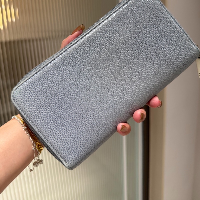 Chanel 香奈兒  霧貍藍 荔枝牛皮 手拿包 長夾 錢包 卡夾 皮夾 卡包 錢夾 零錢包-13