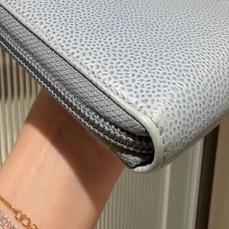 Chanel 香奈兒  霧貍藍 荔枝牛皮 手拿包 長夾 錢包 卡夾 皮夾 卡包 錢夾 零錢包-14