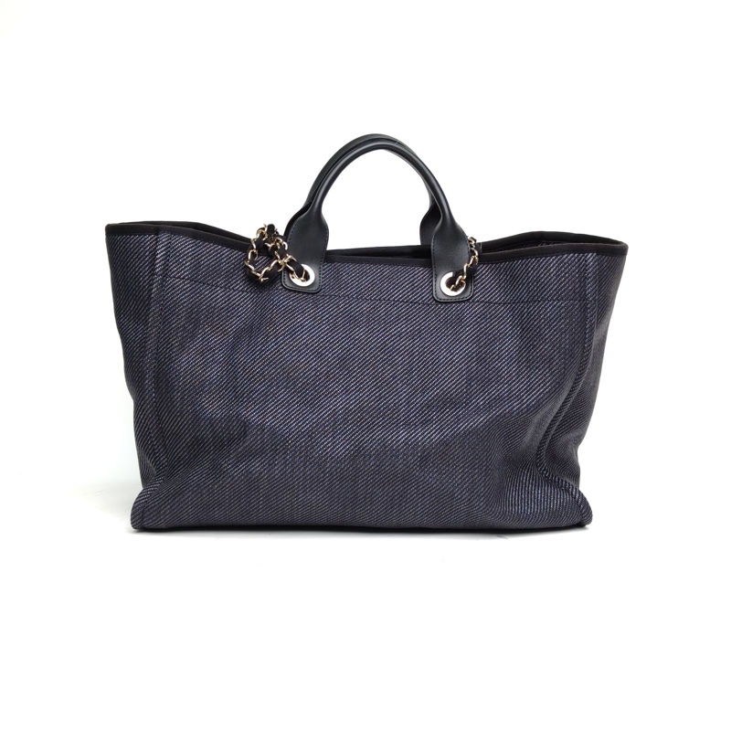 CHANEL 黑色帆布30開金扣沙灘包帶手柄版超大號-2