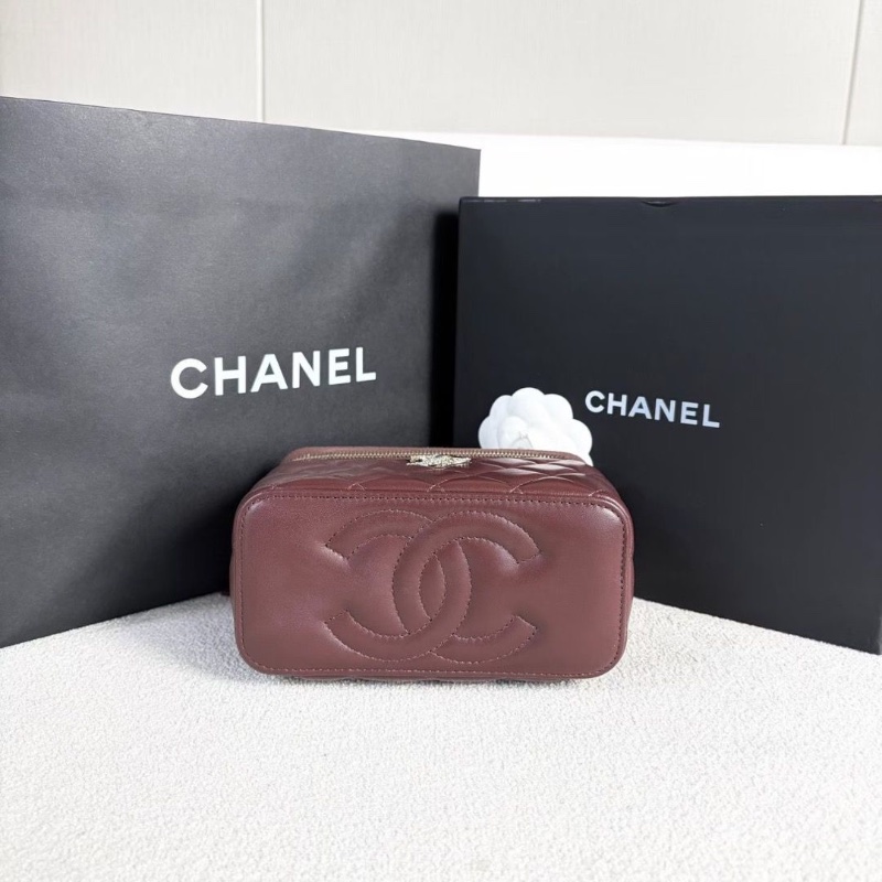 Chanel 水鑽手柄盒子化妝包 新標款 酒紅色 金扣 羊皮16*10*8  95新 配件盒子 說明書 塵袋-5