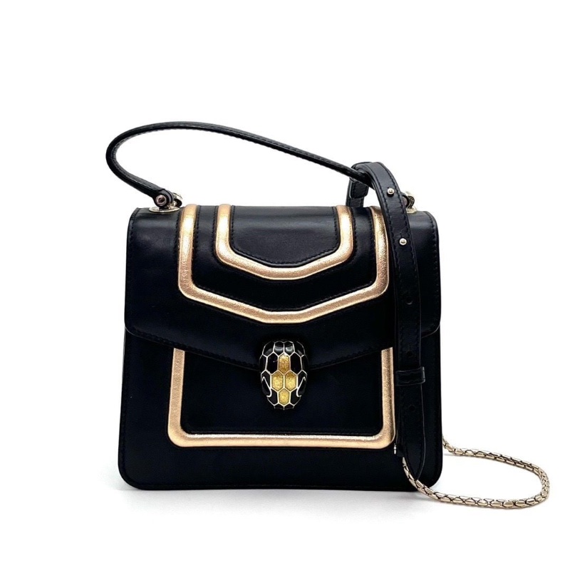 BVLGARI 黑金蛇頭手提斜背風琴包18.5*16*10  9新 配件塵袋-1