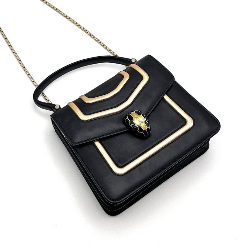 BVLGARI 黑金蛇頭手提斜背風琴包18.5*16*10  9新 配件塵袋-2