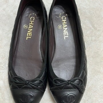 香奈兒 Chanel 芭蕾舞鞋 復古小牛皮黑 經典菱格紋-1