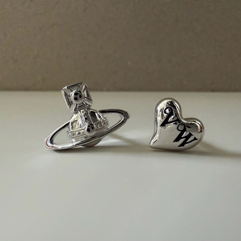 Vivienne Westwood🪐Leodaria Earrings稀有純銀 不對稱土星/愛心耳環-5