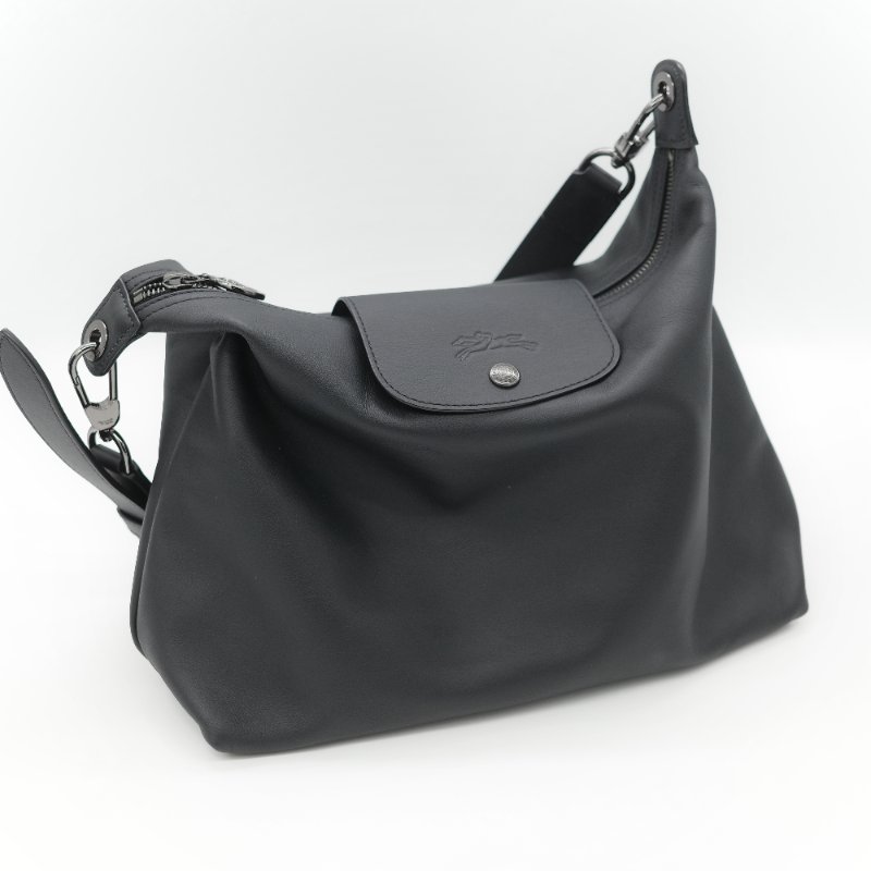 Longchamp 瓏驤 Le Pliage Xtra 經典黑色 頂級平滑小牛皮 中型 半月型單肩腋下包-7