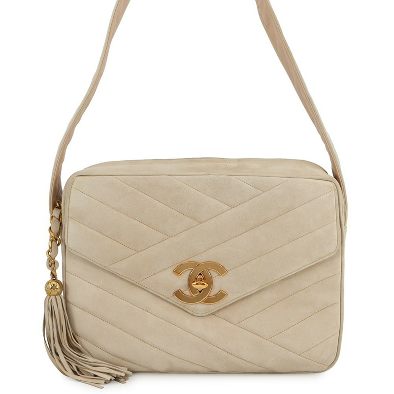 香奈兒單肩包，斜紋縫線，Coco標誌，麂皮，帶流蘇，手提包，CHANEL-0