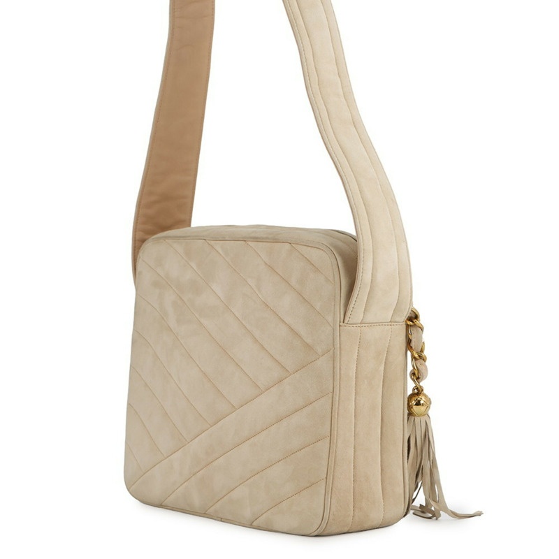 香奈兒單肩包，斜紋縫線，Coco標誌，麂皮，帶流蘇，手提包，CHANEL-1