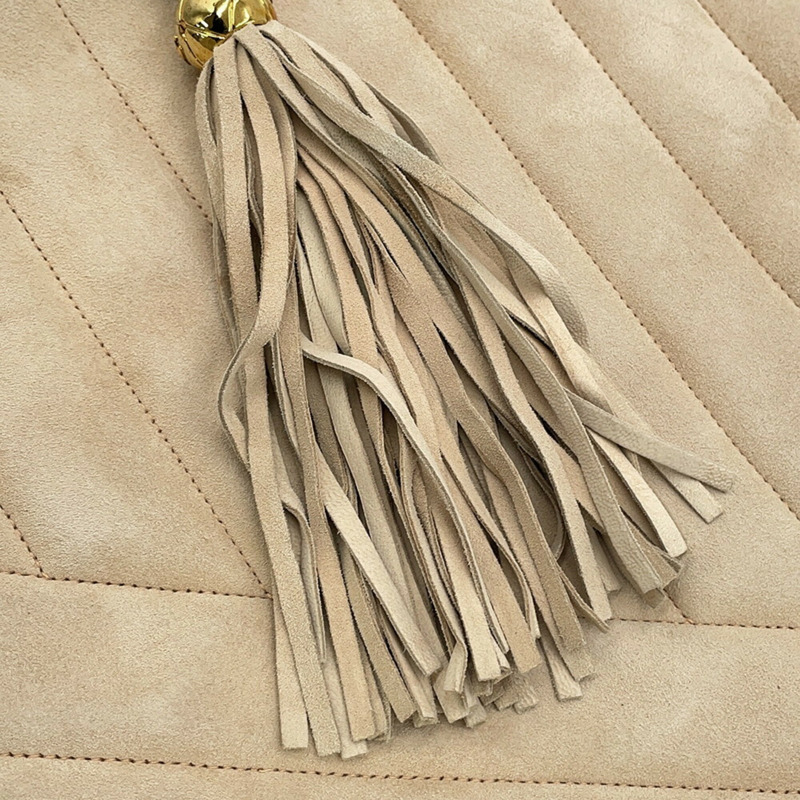 香奈兒單肩包，斜紋縫線，Coco標誌，麂皮，帶流蘇，手提包，CHANEL-9