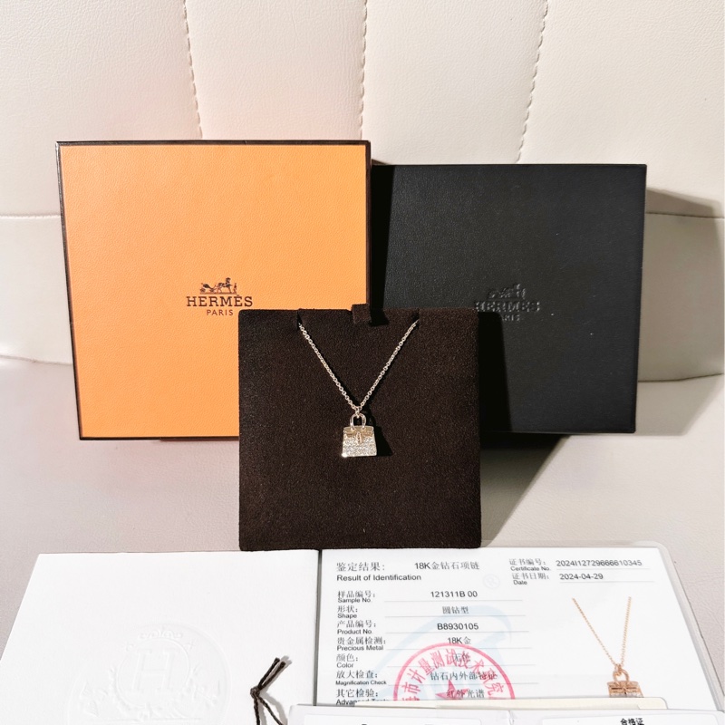 Hermes 愛馬仕 birkin玫瑰金滿鑽項鍊-0