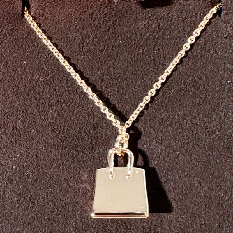 Hermes 愛馬仕 birkin玫瑰金滿鑽項鍊-3