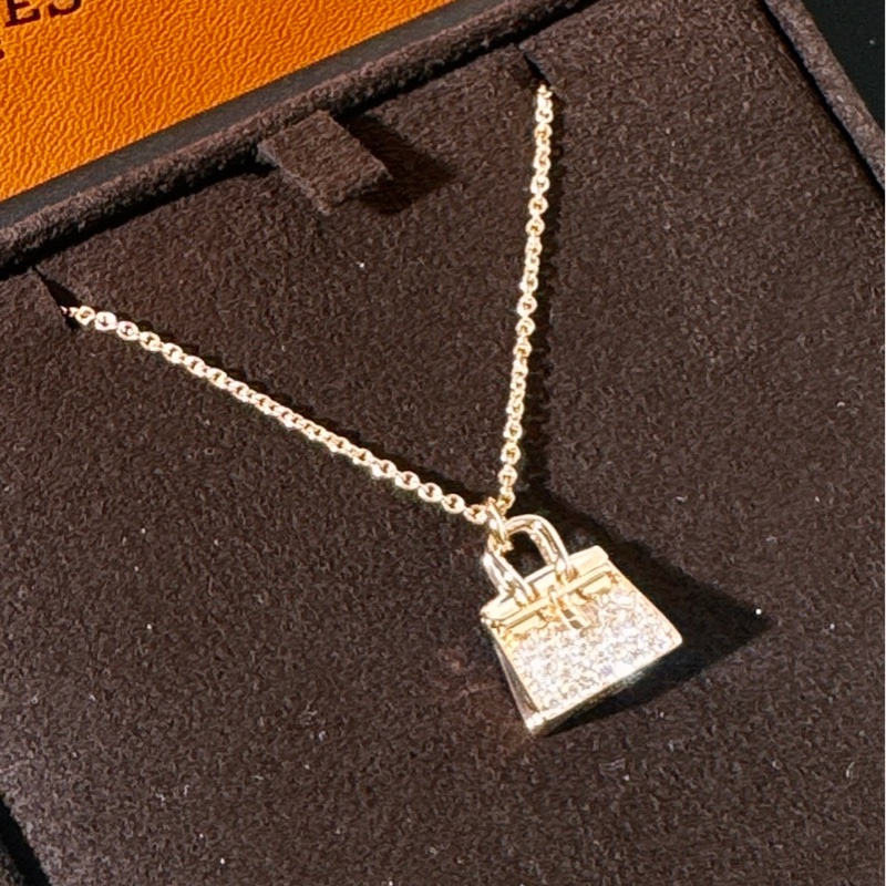 Hermes 愛馬仕 birkin玫瑰金滿鑽項鍊-4
