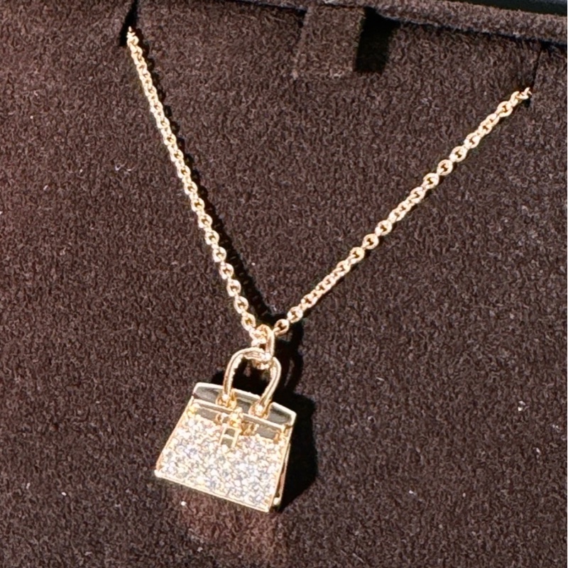 Hermes 愛馬仕 birkin玫瑰金滿鑽項鍊-5