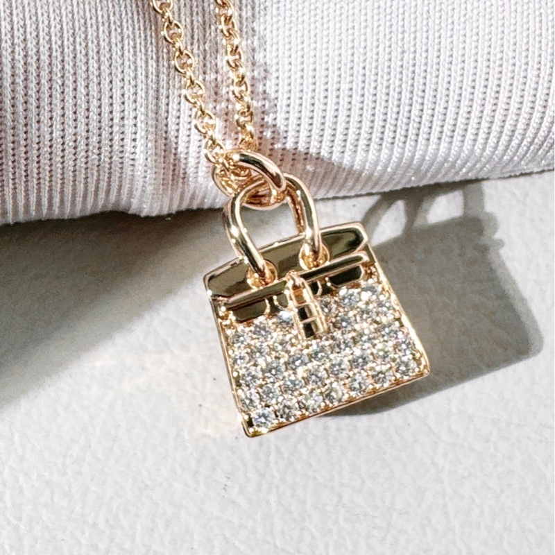 Hermes 愛馬仕 birkin玫瑰金滿鑽項鍊-6