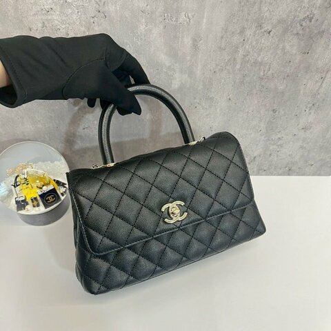 Chanel coco handle24 黑金 荔枝牛 晶片款