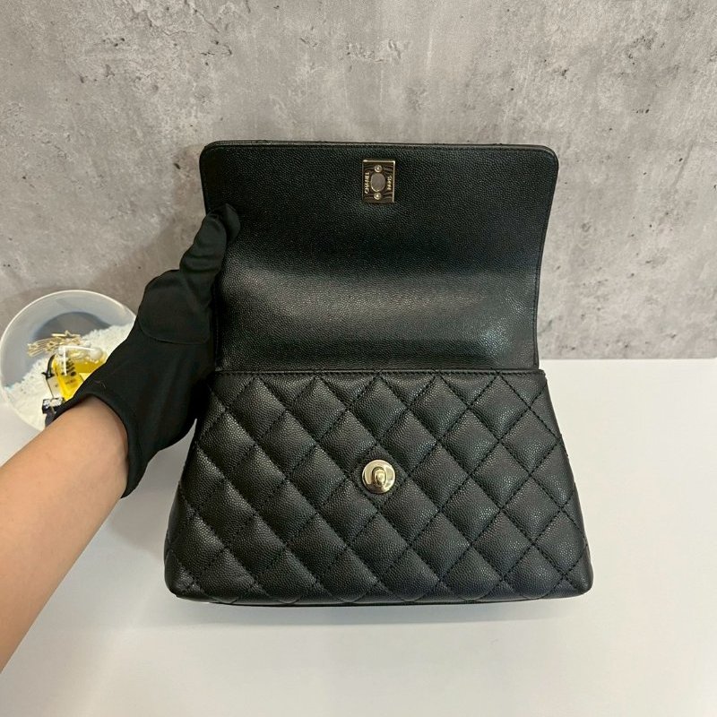 Chanel coco handle24 黑金 荔枝牛 晶片款-7