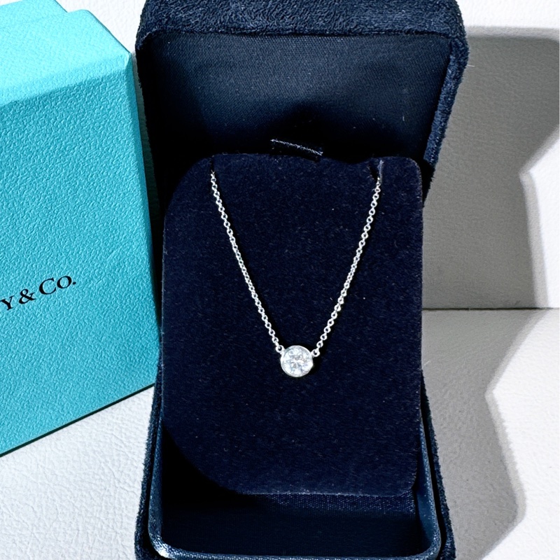 Tiffany蒂芙尼 18K 白金 泡泡鑽單鑽項鍊-1