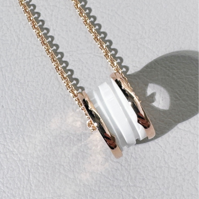 Bvlgari寶格麗 白陶瓷彈簧18k玫瑰金項鍊-5