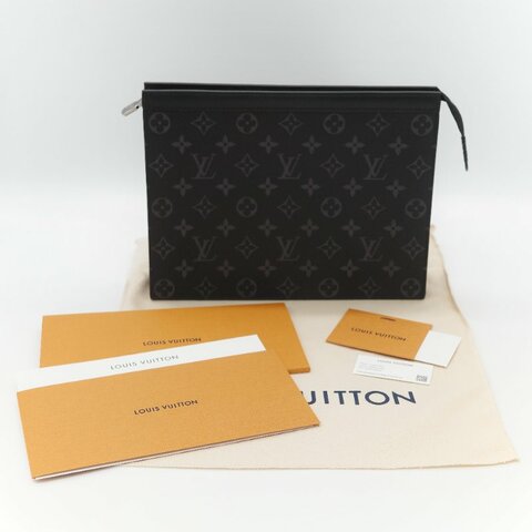 Louis Vuitton 路易威登 Pochette Voyage MM 帆布 經典黑灰雙色 塗層帆布 牛皮中型手拿包