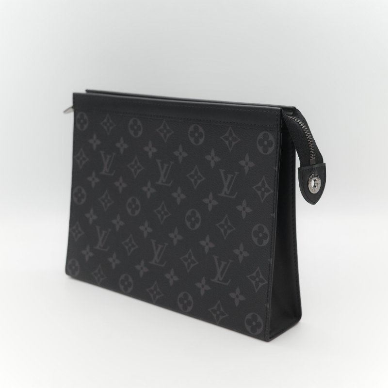 Louis Vuitton 路易威登 Pochette Voyage MM 帆布 經典黑灰雙色 塗層帆布 牛皮中型手拿包-3