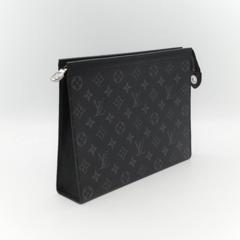 Louis Vuitton 路易威登 Pochette Voyage MM 帆布 經典黑灰雙色 塗層帆布 牛皮中型手拿包-4