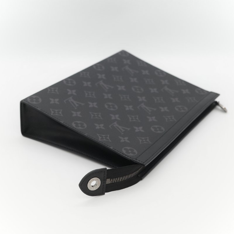 Louis Vuitton 路易威登 Pochette Voyage MM 帆布 經典黑灰雙色 塗層帆布 牛皮中型手拿包-6