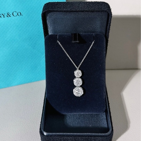 Tiffany蒂芙尼 Circlet系列 Pt950鉑金滿鑽三重圓餅項鍊