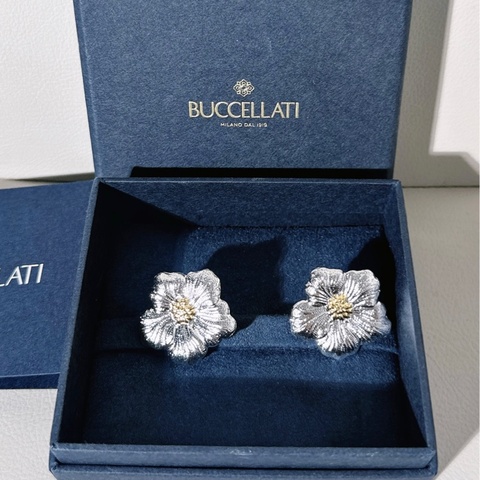 Buccellati布契拉提 純銀梔子花大號耳環