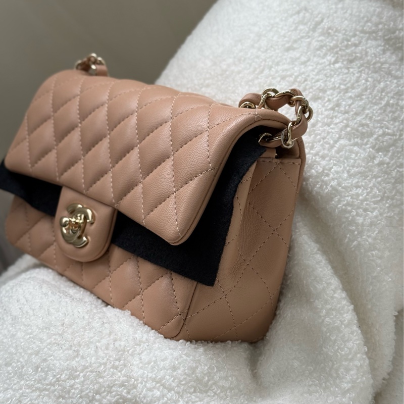 （閒置品🇭🇰香港購證全配）Chanel mini coco20 米奶茶色 ✨最新晶片款-3