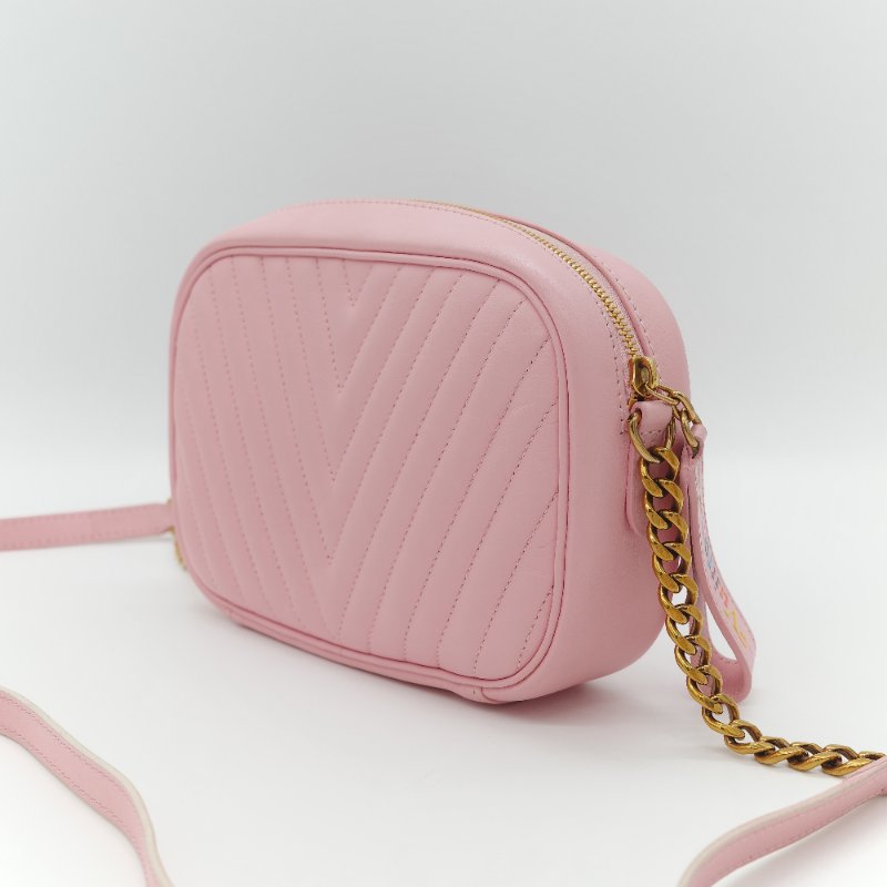 Louis Vuitton 路易威登 New Wave 櫻花粉 絎縫小牛皮 立體波浪紋拉鍊 斜背相機包-6