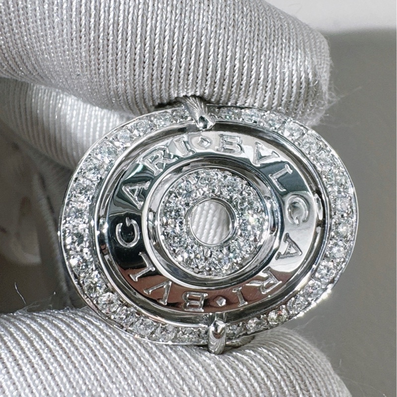 Bvlgari寶格麗 鑲鑽白金盾牌戒指，56號-4