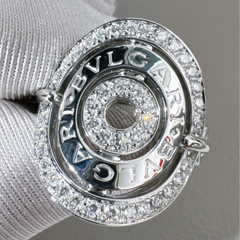 Bvlgari寶格麗 鑲鑽白金盾牌戒指，56號-5