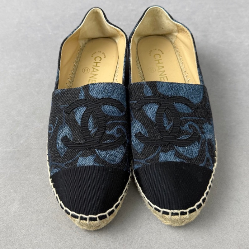 99新Chanel 香奈兒 藍黑拼色 雙C大Logo漁夫鞋 休閒鞋 38碼-2