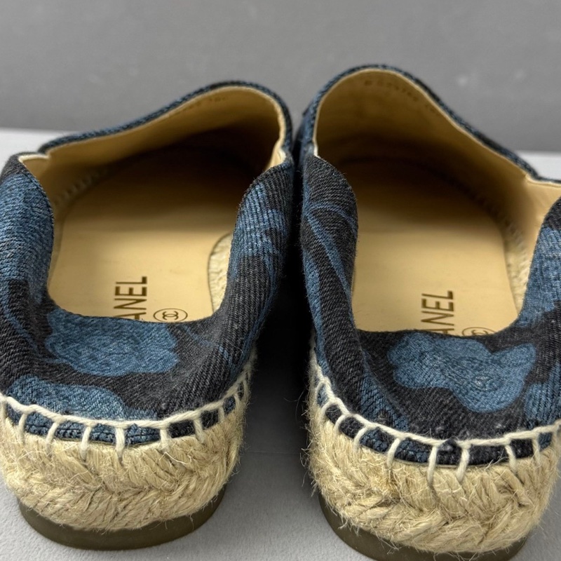 99新Chanel 香奈兒 藍黑拼色 雙C大Logo漁夫鞋 休閒鞋 38碼-3
