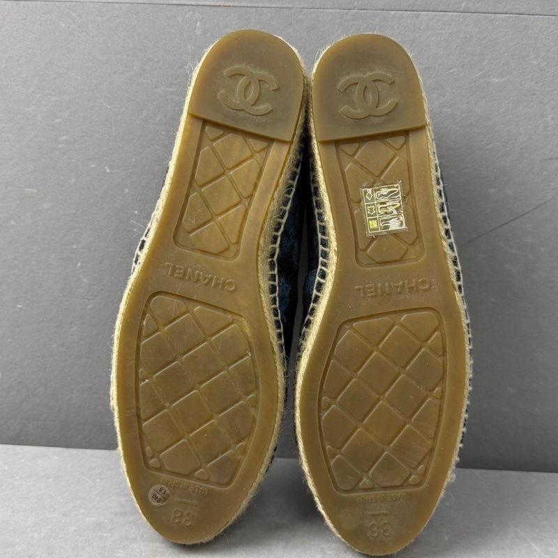 99新Chanel 香奈兒 藍黑拼色 雙C大Logo漁夫鞋 休閒鞋 38碼-4