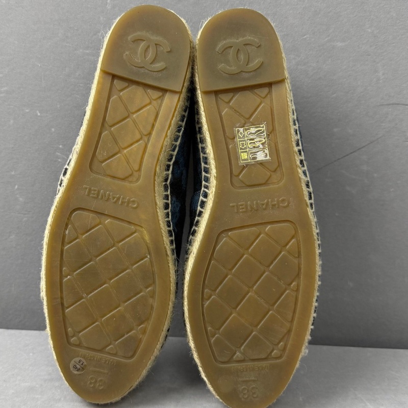 99新Chanel 香奈兒 藍黑拼色 雙C大Logo漁夫鞋 休閒鞋 38碼-6