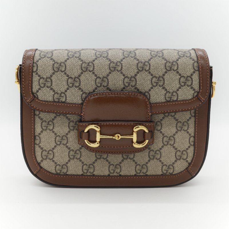 Gucci 古馳 Horsebit 1955 經典烏木色 GG Supreme 帆布 小牛皮 雙背帶 斜背包相機包-1