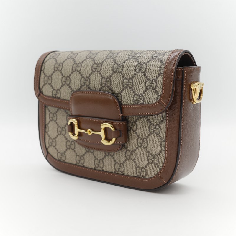 Gucci 古馳 Horsebit 1955 經典烏木色 GG Supreme 帆布 小牛皮 雙背帶 斜背包相機包-2