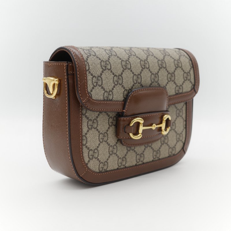 Gucci 古馳 Horsebit 1955 經典烏木色 GG Supreme 帆布 小牛皮 雙背帶 斜背包相機包-3