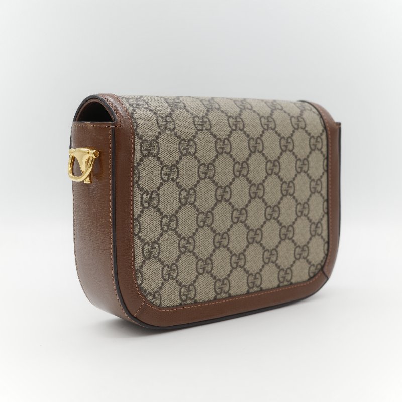 Gucci 古馳 Horsebit 1955 經典烏木色 GG Supreme 帆布 小牛皮 雙背帶 斜背包相機包-5